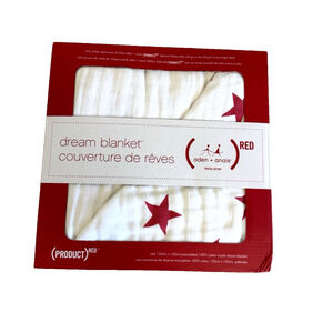 New in Box Aden + Anais Baby Cotton Muslin Dream Blanket Red Star 47” x 47”